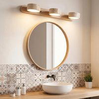 Applique murale LED salle de bain – Bois clair & travertin, design minimaliste