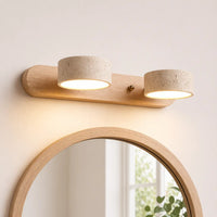 Applique murale LED salle de bain – Bois clair & travertin, design minimaliste