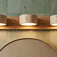 Applique murale LED salle de bain – Bois clair & travertin, design minimaliste