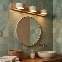 Applique murale LED salle de bain – Bois clair & travertin, design minimaliste