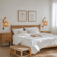 Applique murale rotin avec prise – style naturel E27 pour chambre ou salon