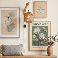 Applique murale rotin avec prise – style naturel E27 pour chambre ou salon