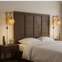 Applique murale rétro avec câble – style rotin tressé, fixation bois naturel