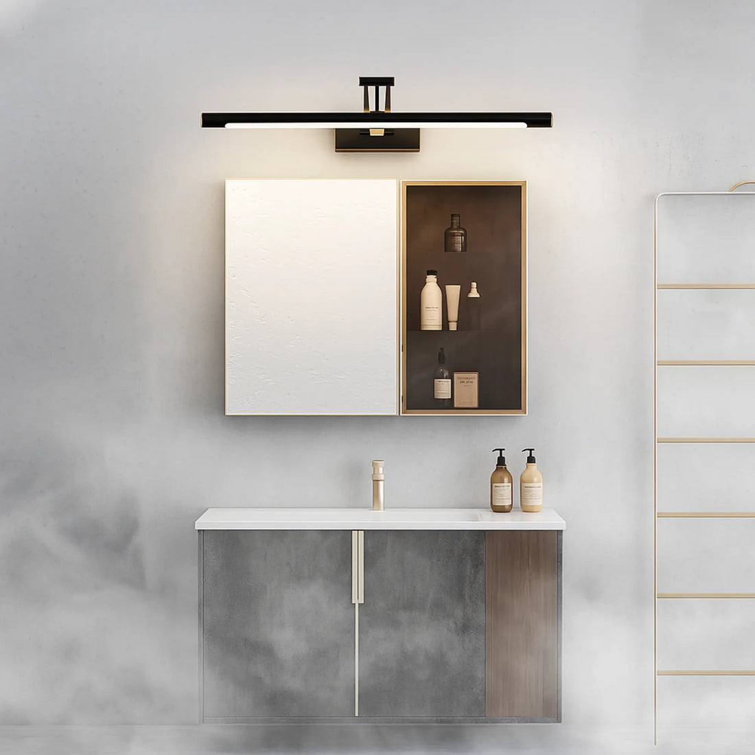 Applique Murale Salle de Bain Noire, Design Élégant, IP44 Étanche