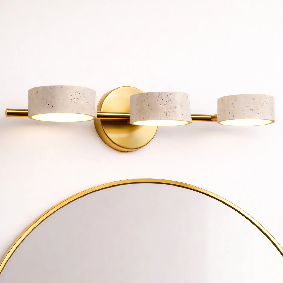 Applique Murale Salle de Bain Travertin & Laiton Doré - LED 9W - Style Wabi-Sabi