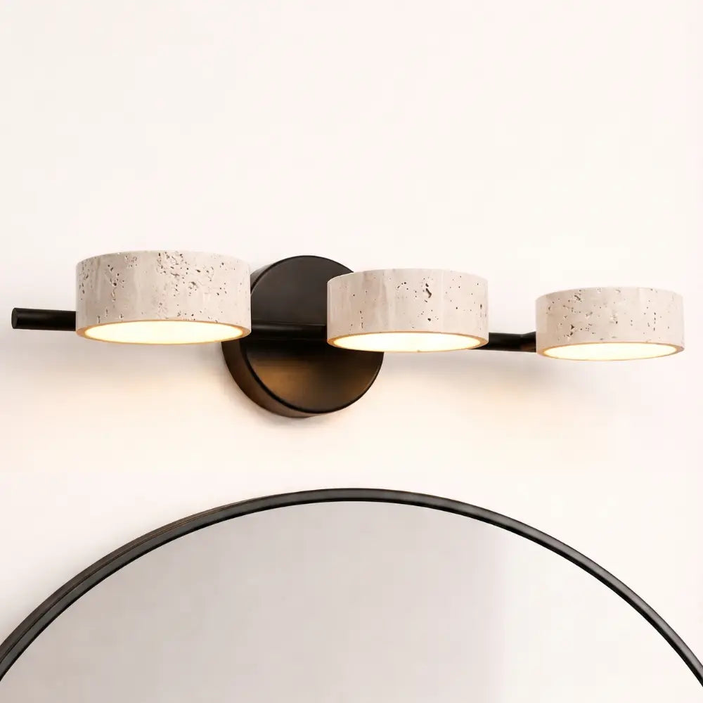 Applique Murale Salle de Bain Travertin & Noir Mat- Orientable 180°- LED 9W