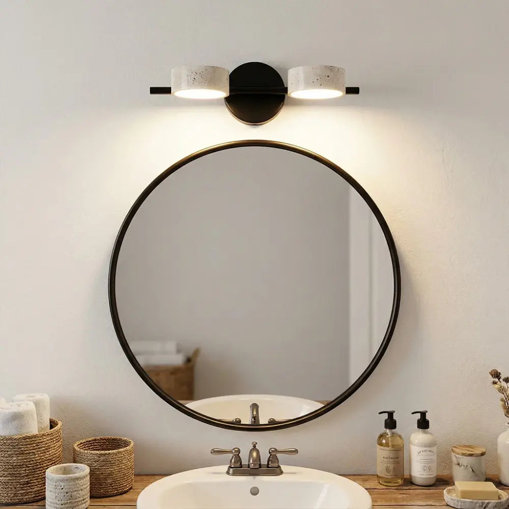 Applique Murale Salle de Bain Travertin & Noir Mat- Orientable 180°- LED 9W