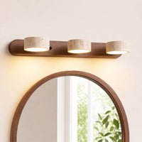 Applique murale LED salle de bain – Bois clair & travertin, design minimaliste