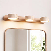 Applique murale LED salle de bain – Bois clair & travertin, design minimaliste
