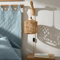 Applique murale rotin avec prise – style naturel E27 pour chambre ou salon