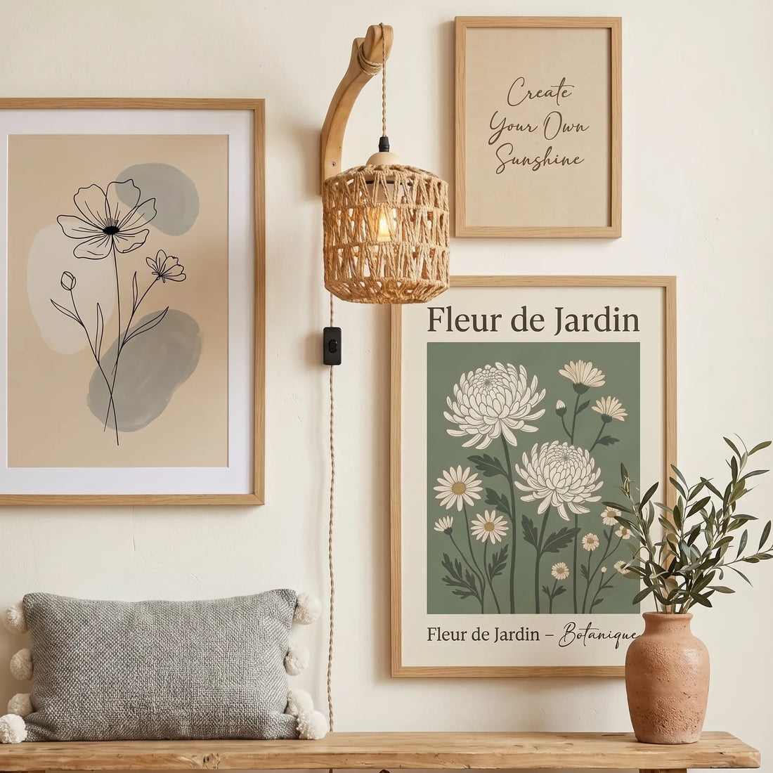 Applique murale rotin avec prise – style naturel E27 pour chambre ou salon