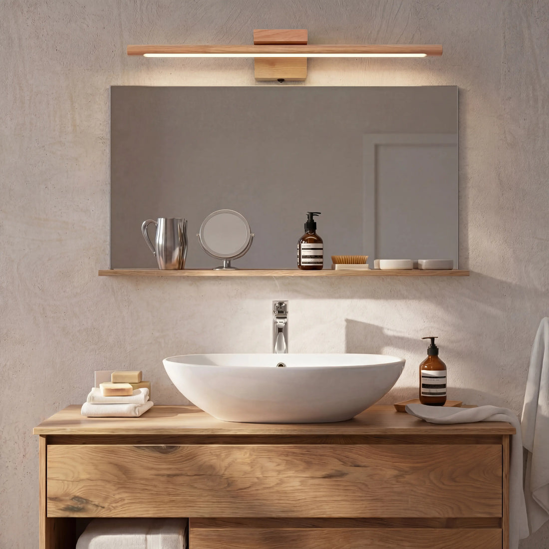 Applique murale salle de bain LED en bois – Pour miroir, style scandinave épuré