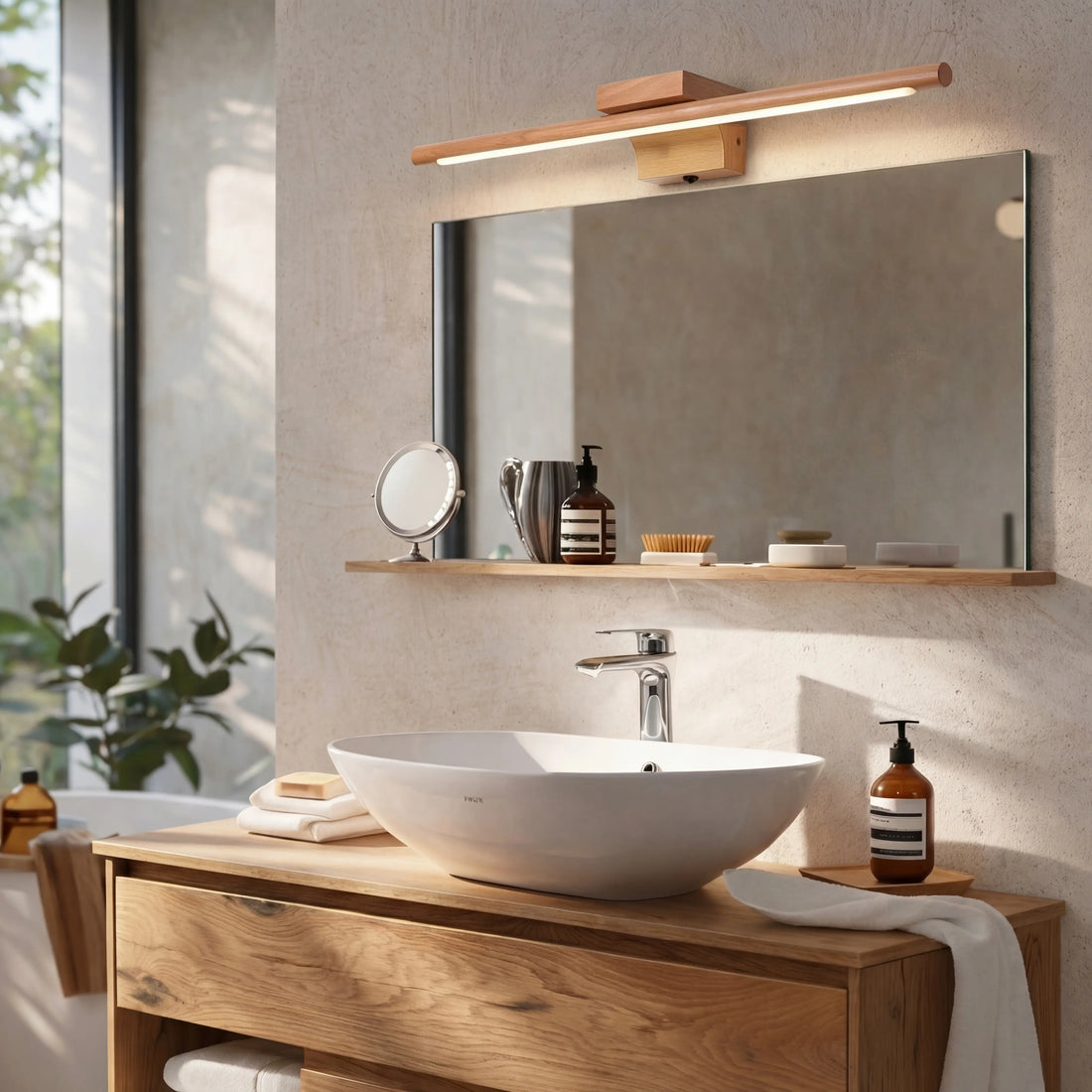 Applique murale salle de bain LED en bois – Pour miroir, style scandinave épuré